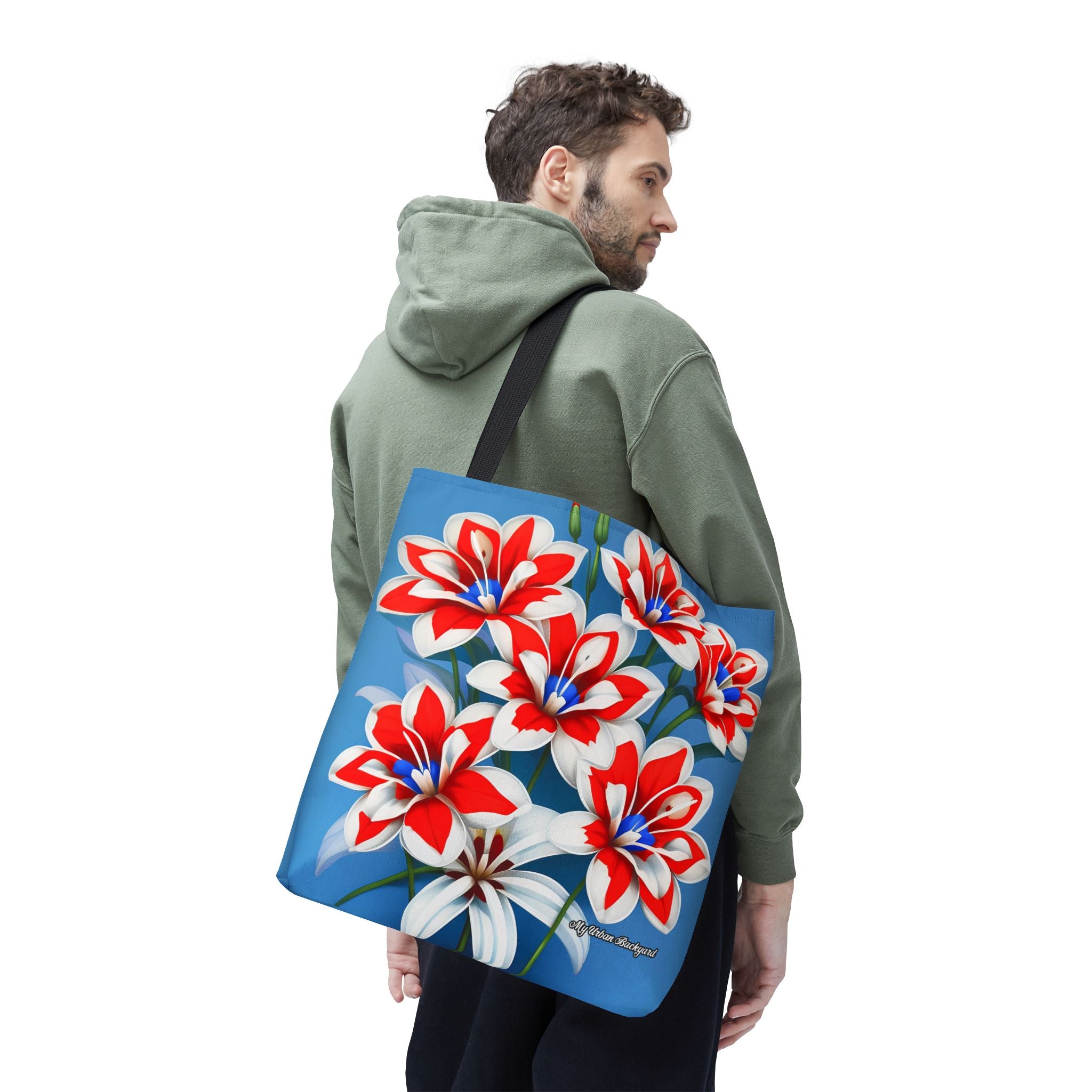 Bouquet of Red White and Blue Flowers Tote Bag with Cotton Handles For Everyday Use, 3 Sizes