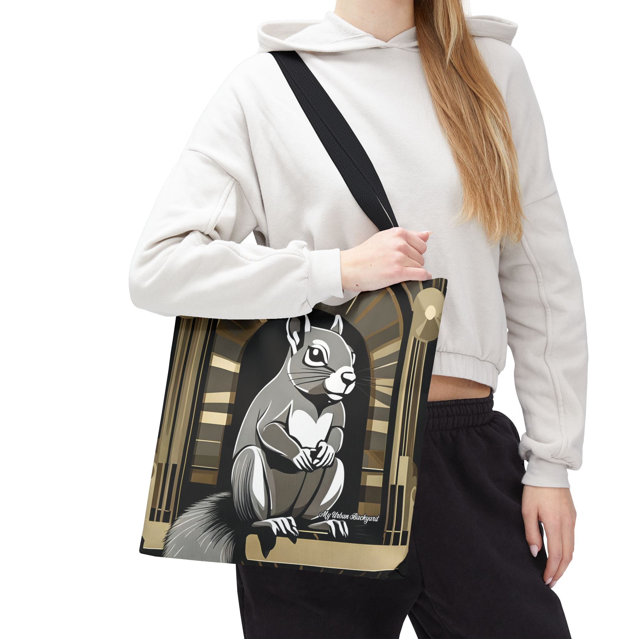 Art Deco Squirrel, Tote Bag with Cotton Handles For Everyday Use, 3 Sizes