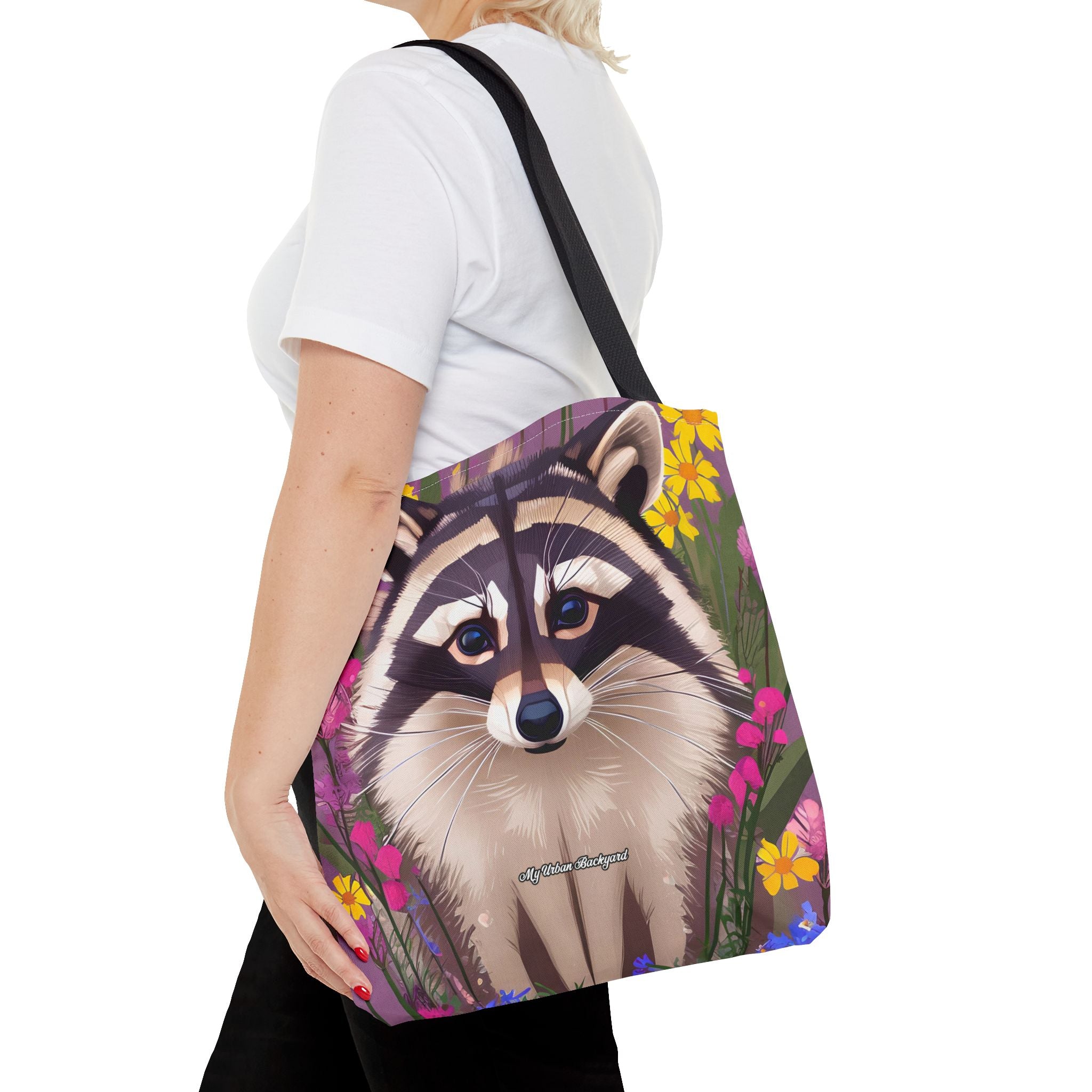Raccoon and Flowers Tote Bag with Cotton Handles For Everyday Use, 3 Sizes