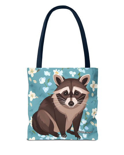Young Raccoon w Flowers Tote Bag with Cotton Handles For Everyday Use, 3 Sizes