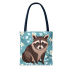 Young Raccoon w Flowers Tote Bag with Cotton Handles For Everyday Use, 3 Sizes