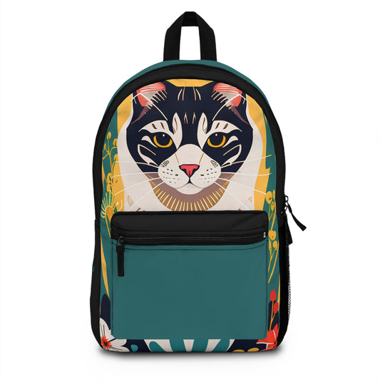 Art Deco Cat, Backpack with Computer Pocket and Padded Back