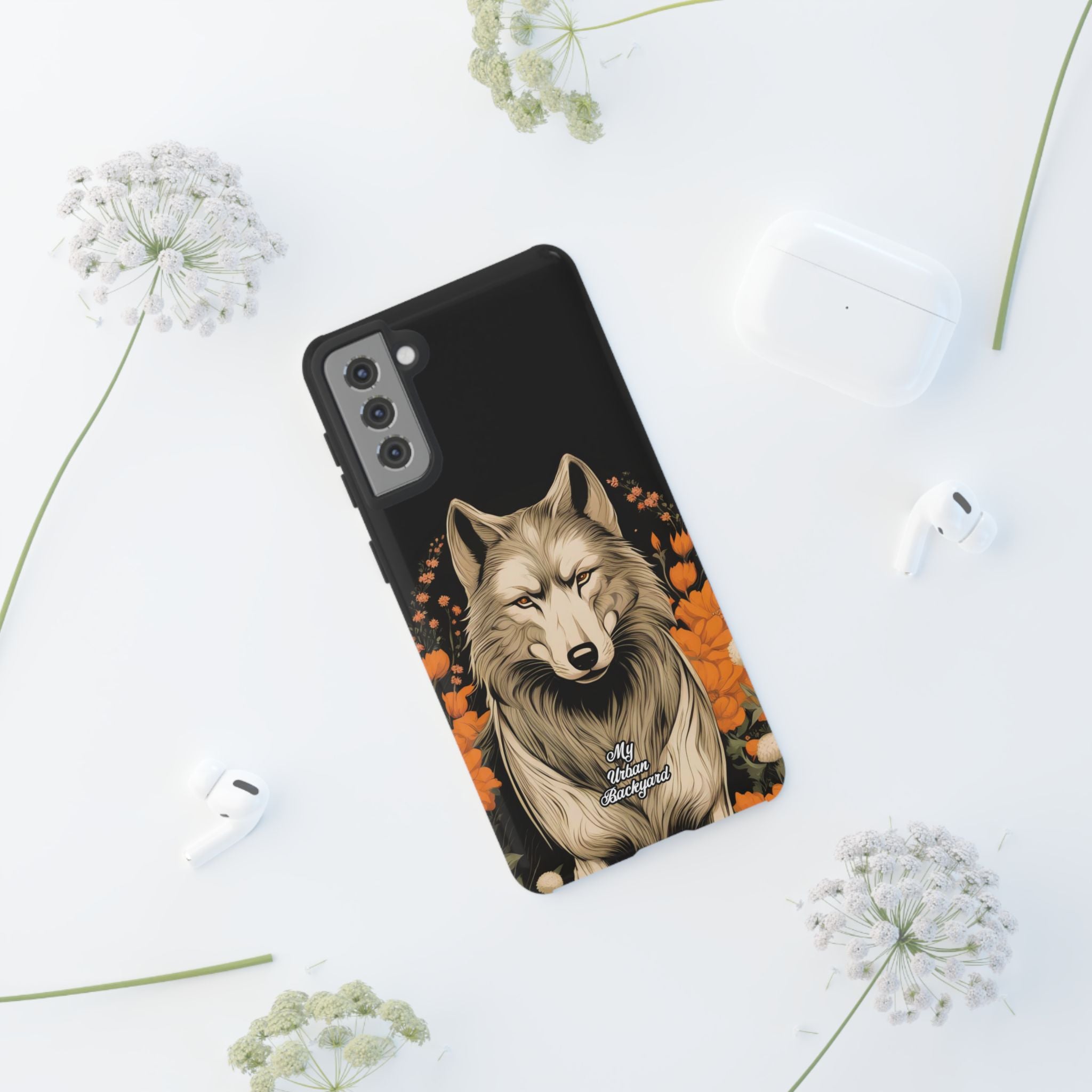 Wolf with Flowers, Animal Cell Phone Case - Apple, Samsung, Google Pixel