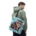 Young Raccoon w Flowers Tote Bag with Cotton Handles For Everyday Use, 3 Sizes