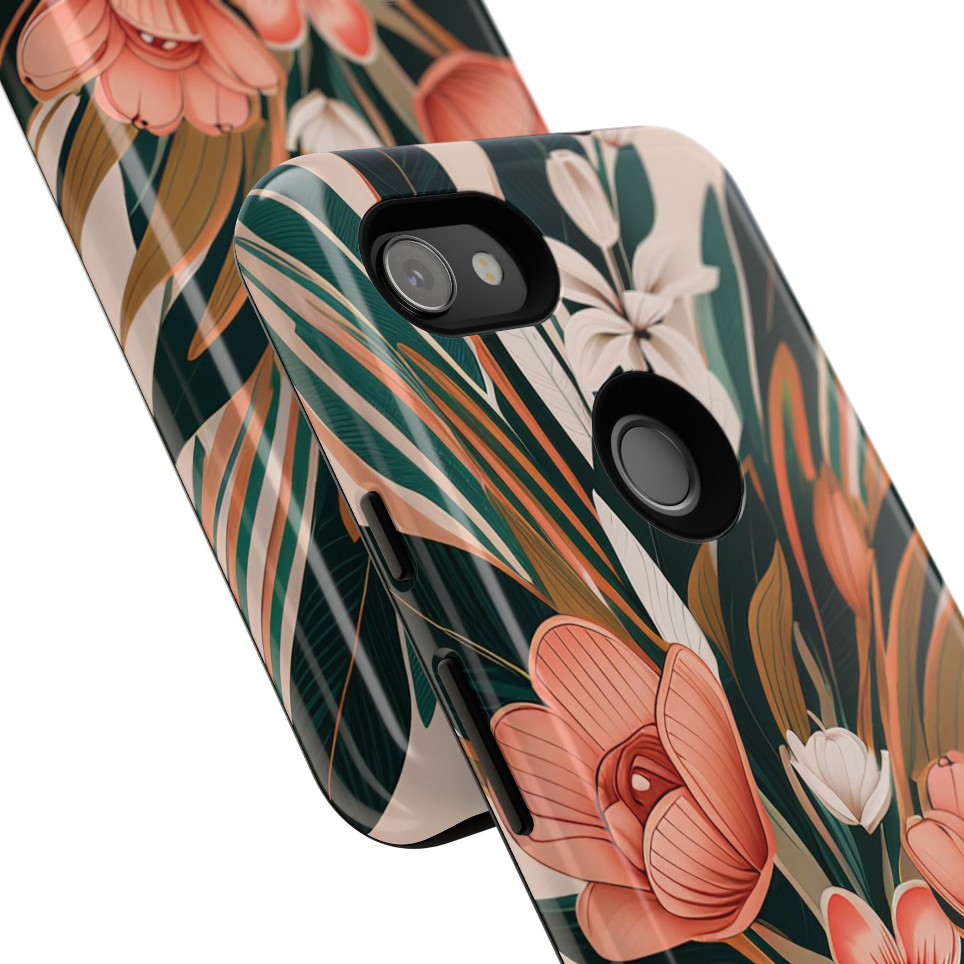 Peach Art Deco Flowers, Cell Phone Case - Apple, Samsung, Google Pixel