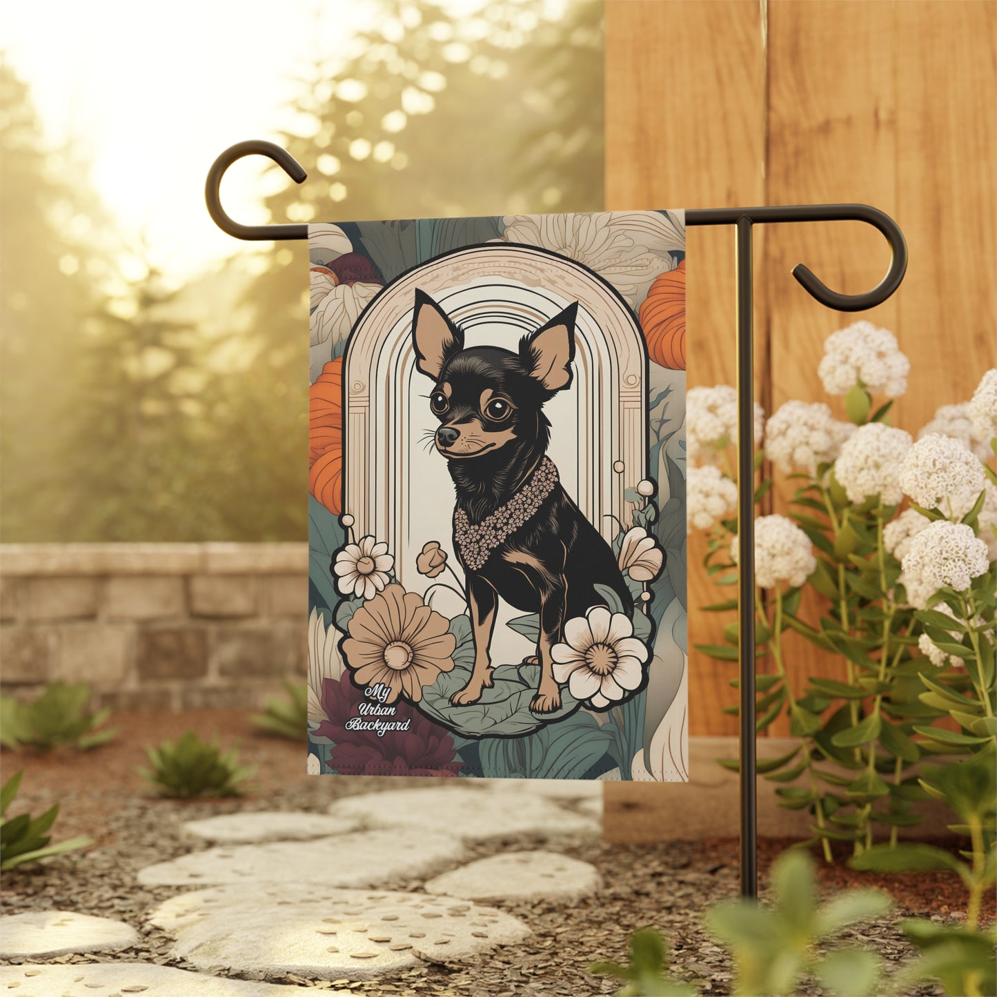 Chihuahua with Flowers, Garden Flag for Yard, Patio, Porch, or Work, 12"x18" - Flag only