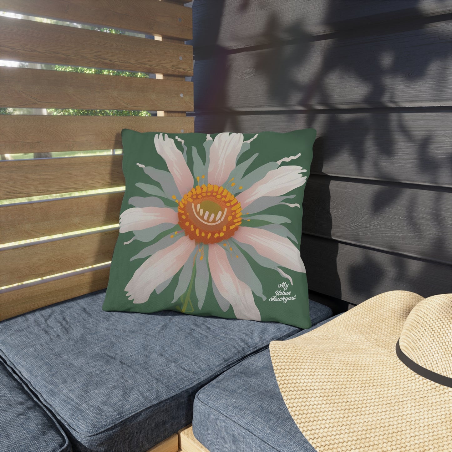 Large White Flower, Amber accent color, Indoor/Outdoor Throw Pillow Decor for Patio or Office