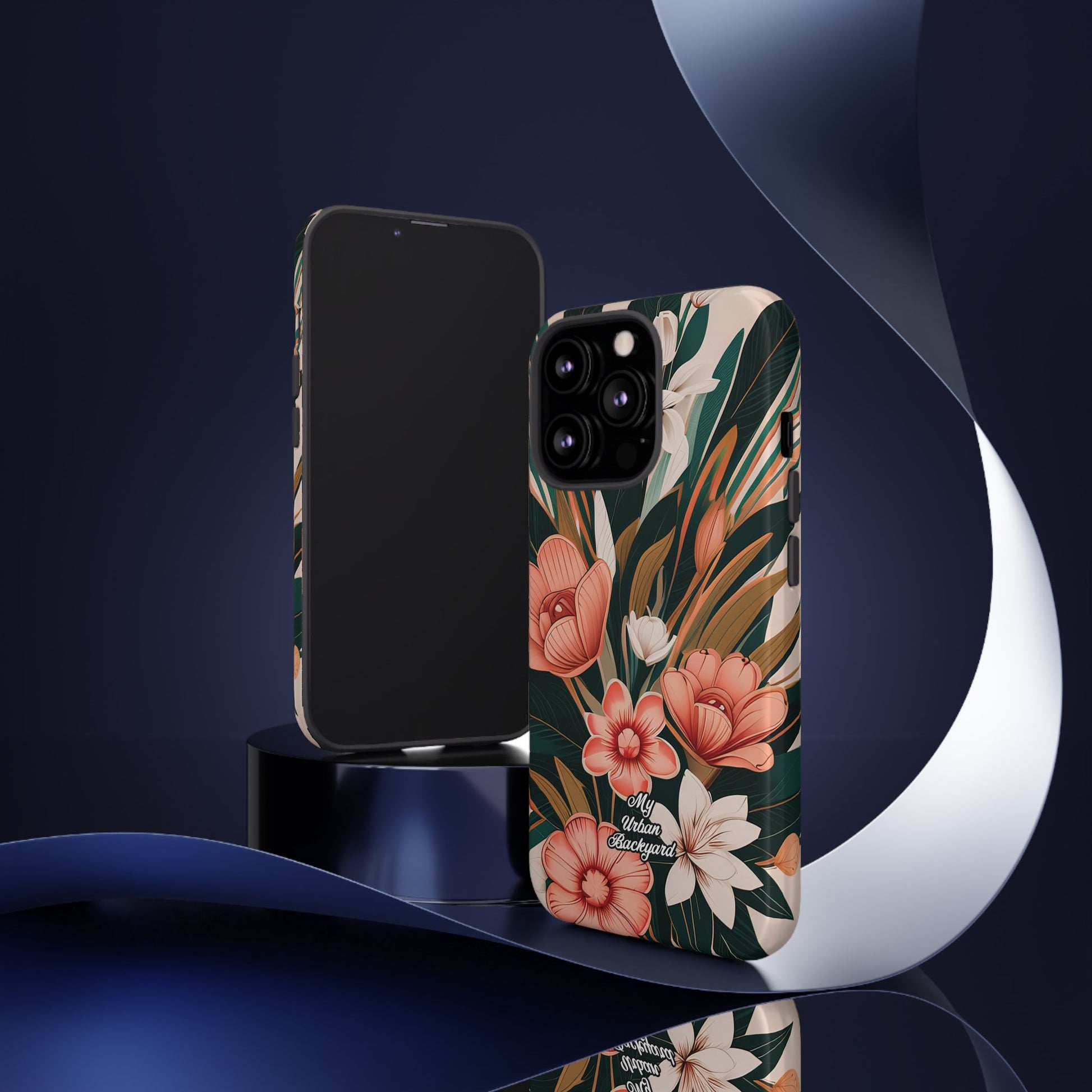 Peach Art Deco Flowers, Cell Phone Case - Apple, Samsung, Google Pixel