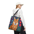 Coyote w Red Flowers Tote Bag with Cotton Handles For Everyday Use, 3 Sizes