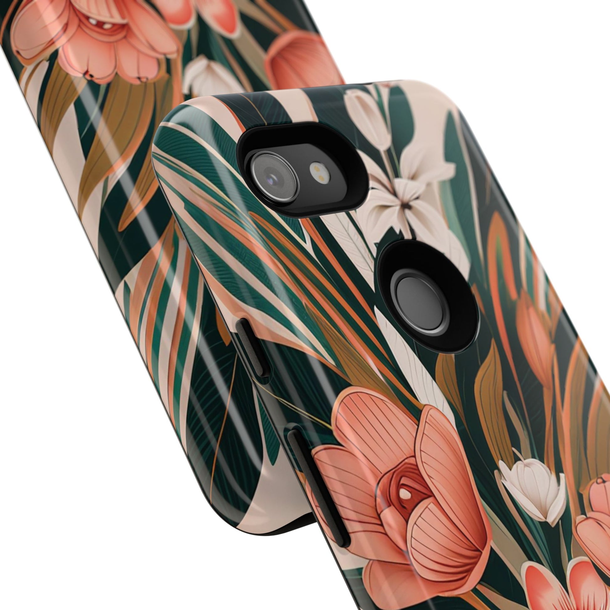 Peach Art Deco Flowers, Cell Phone Case - Apple, Samsung, Google Pixel