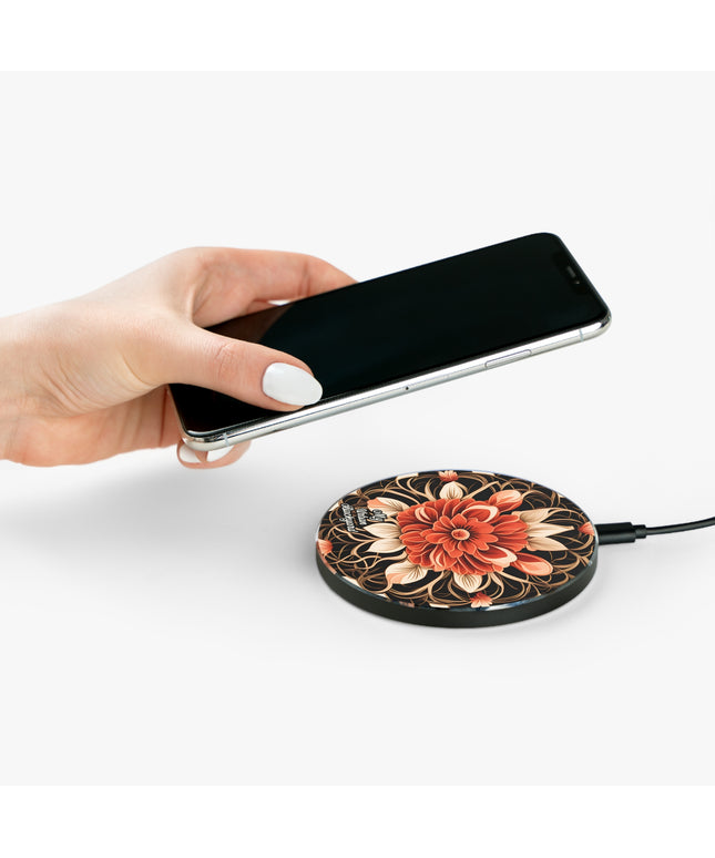 Red Flower, 10W Wireless Charger for iPhone, Android, Earbuds