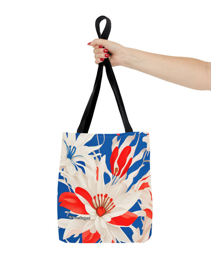 Red White & Blue Flowers Tote Bag with Cotton Handles For Everyday Use, 3 Sizes