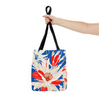 Red White & Blue Flowers Tote Bag with Cotton Handles For Everyday Use, 3 Sizes