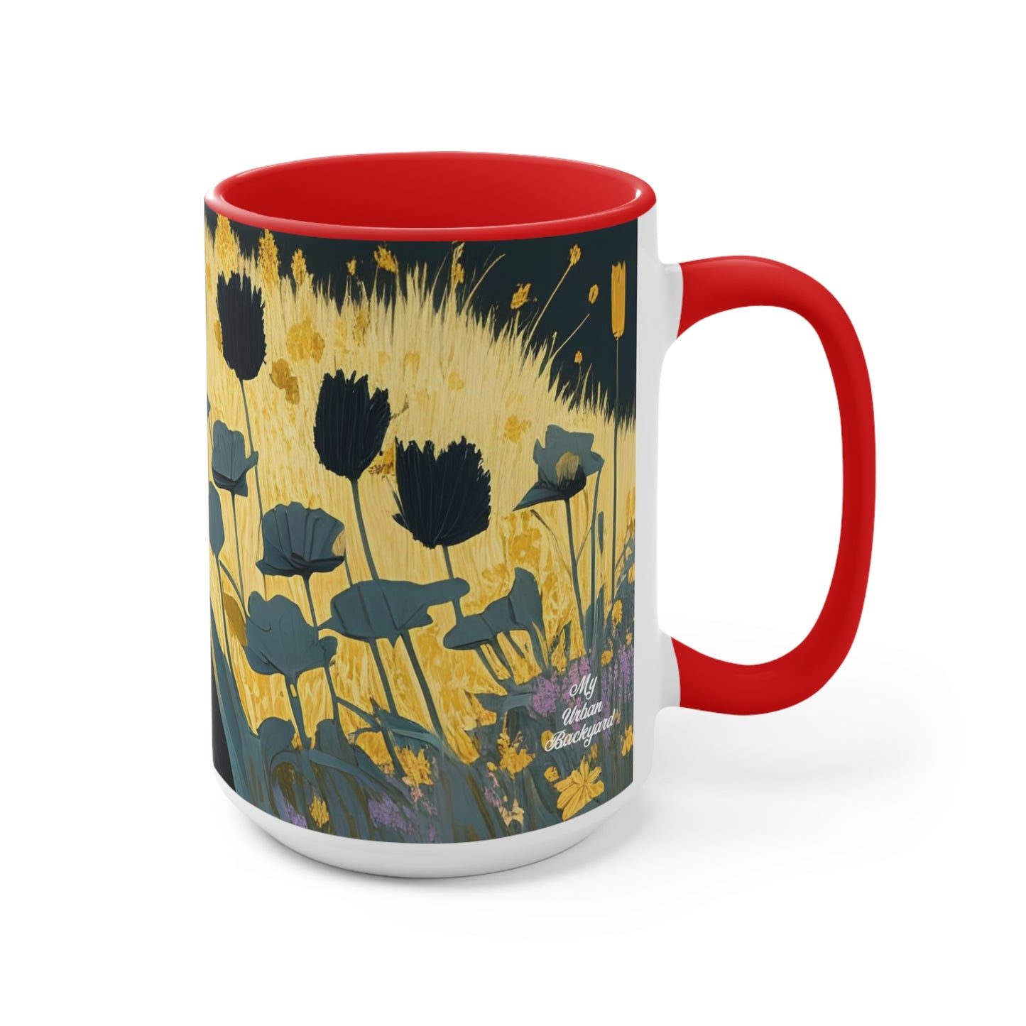 Black Cat with Black Flowers, Ceramic Mug - Perfect for Coffee, Tea, and More!