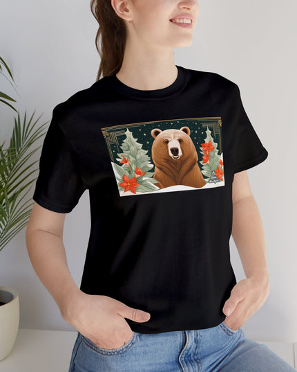 Art Deco Holiday Bear, Soft 100% Jersey Cotton T-Shirt, Unisex, Short Sleeve, Retail Fit