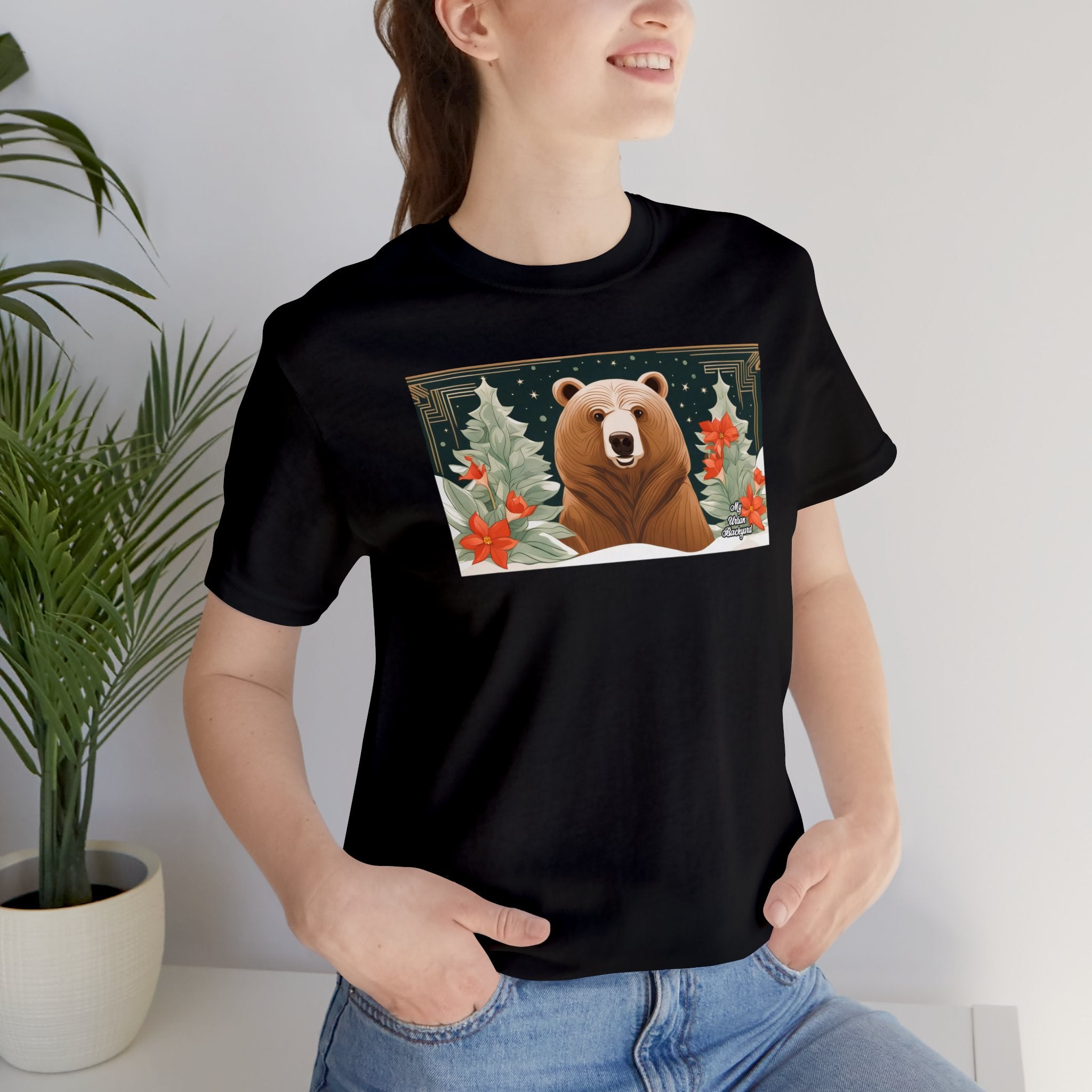 Art Deco Holiday Bear, Soft 100% Jersey Cotton T-Shirt, Unisex, Short Sleeve, Retail Fit