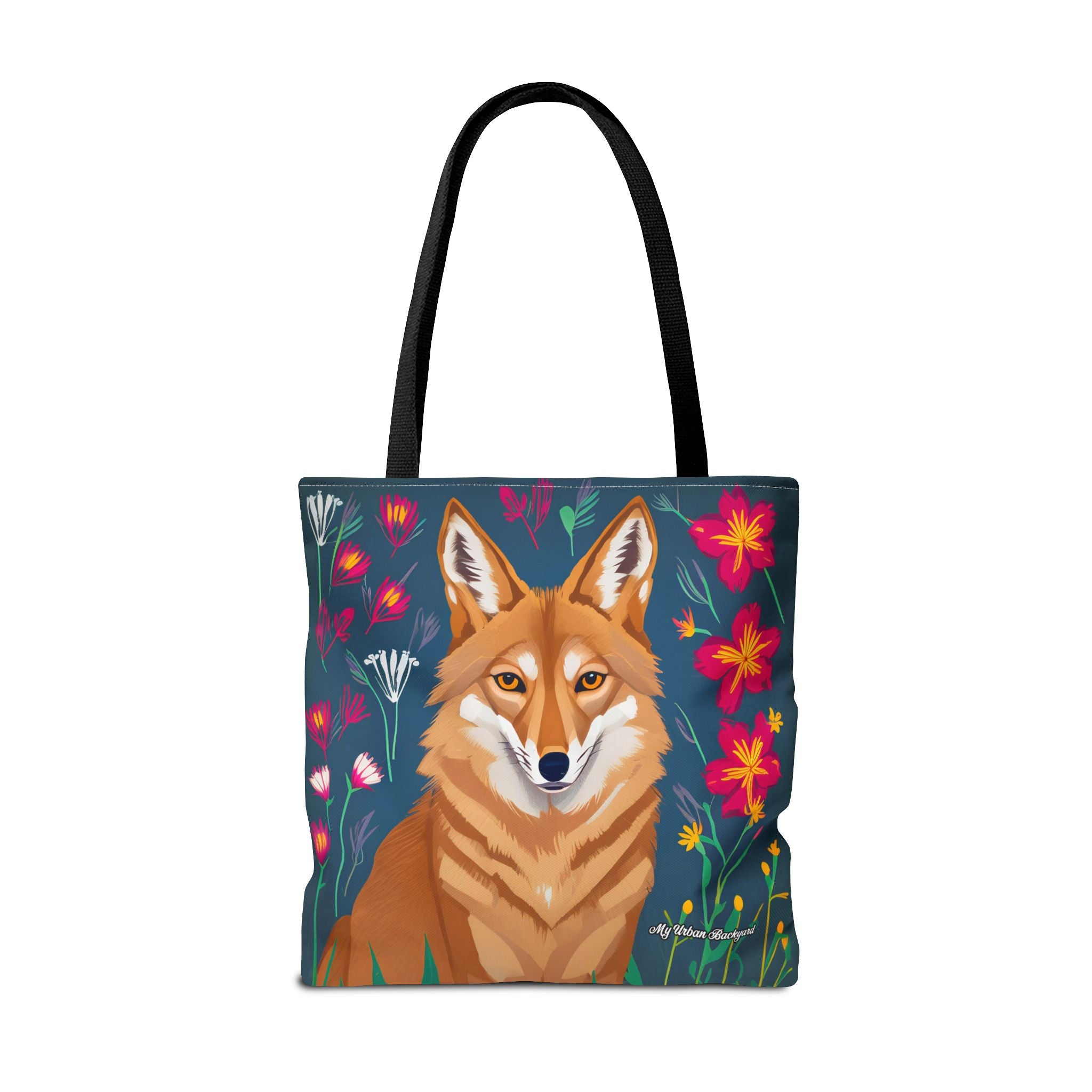 Coyote w Red Flowers Tote Bag with Cotton Handles For Everyday Use, 3 Sizes