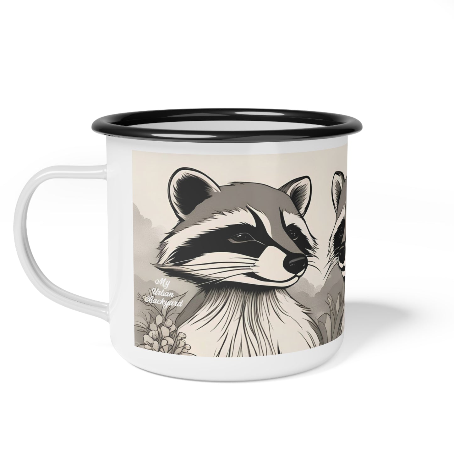 Three Raccoons, Enamel Camping Mug for Coffee, Tea, Cocoa, or Cereal - 12oz