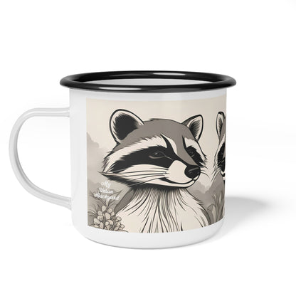 Three Raccoons, Enamel Camping Mug for Coffee, Tea, Cocoa, or Cereal - 12oz