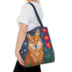 Coyote w Red Flowers Tote Bag with Cotton Handles For Everyday Use, 3 Sizes