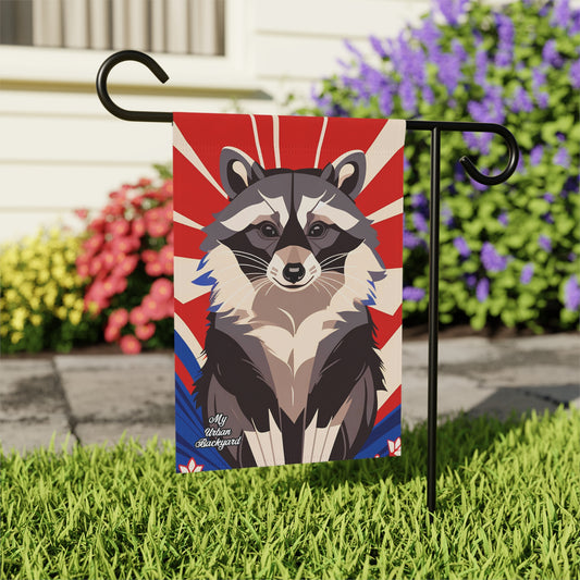 Raccoon on Art Deco Rays, Garden Flag for Yard, Patio, Porch, or Work, 12"x18" - Flag only