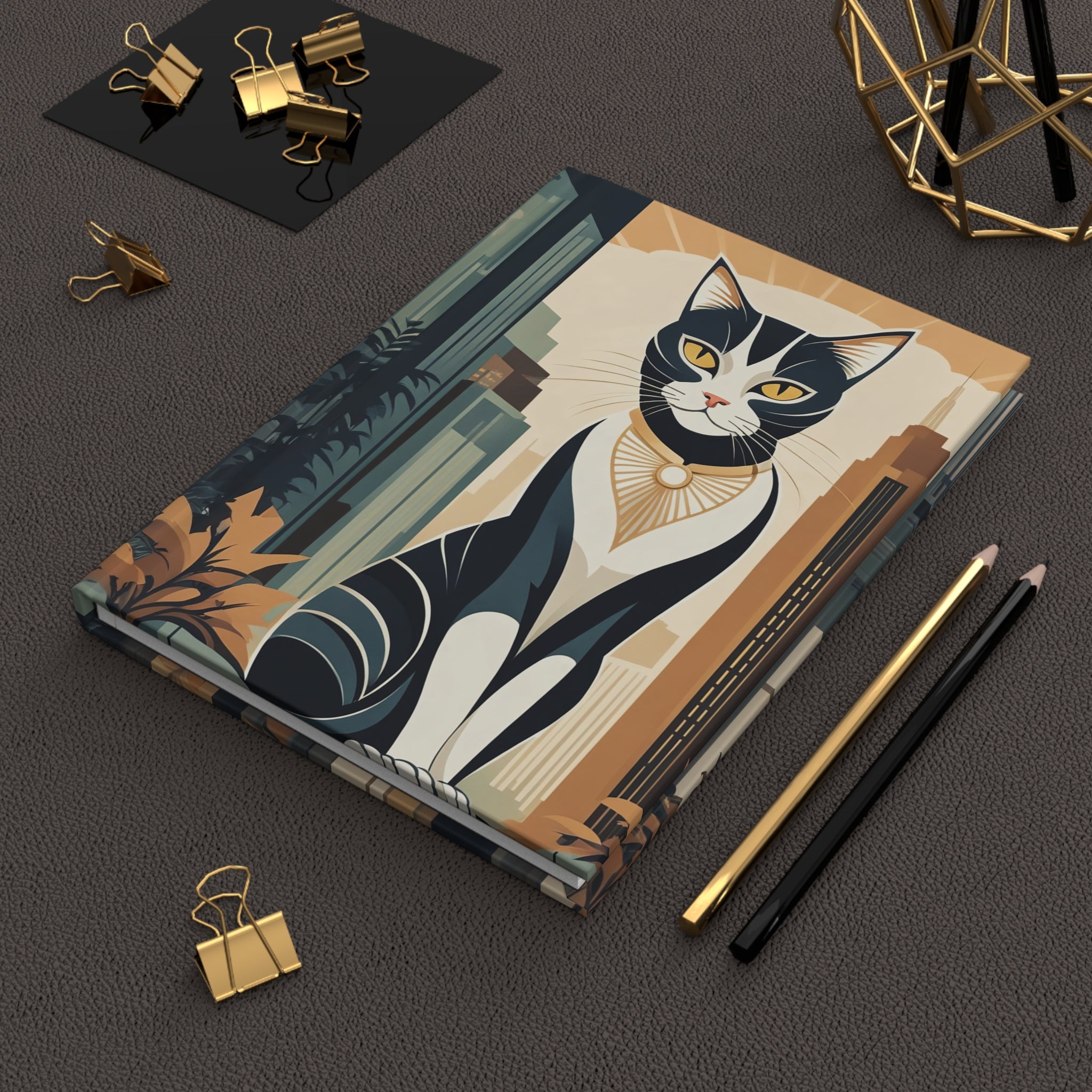 Art Deco City Cat Hardcover Journal (Lined)