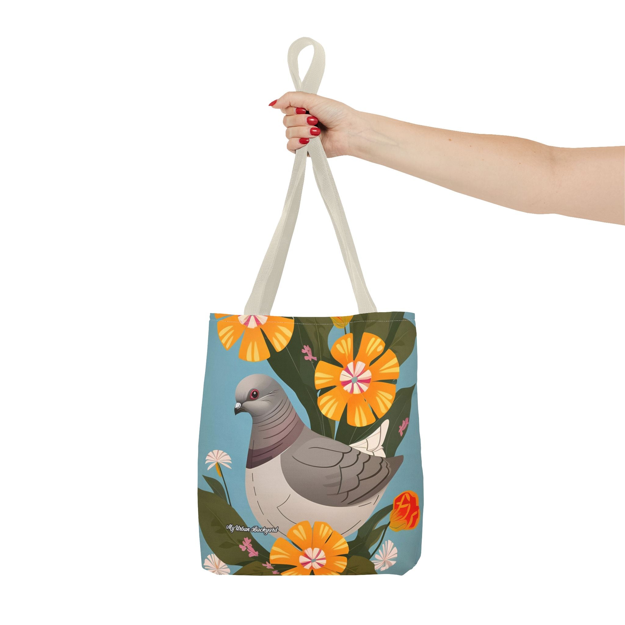 Pigeon and Yellow Flowers Tote Bag with Cotton Handles For Everyday Use, 3 Sizes