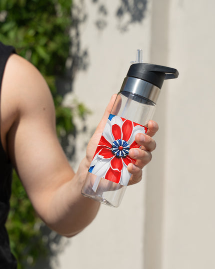 Red White & Blue Flowers, 20oz Sport Water Bottle, BPA-Free, Tritan™ plastic