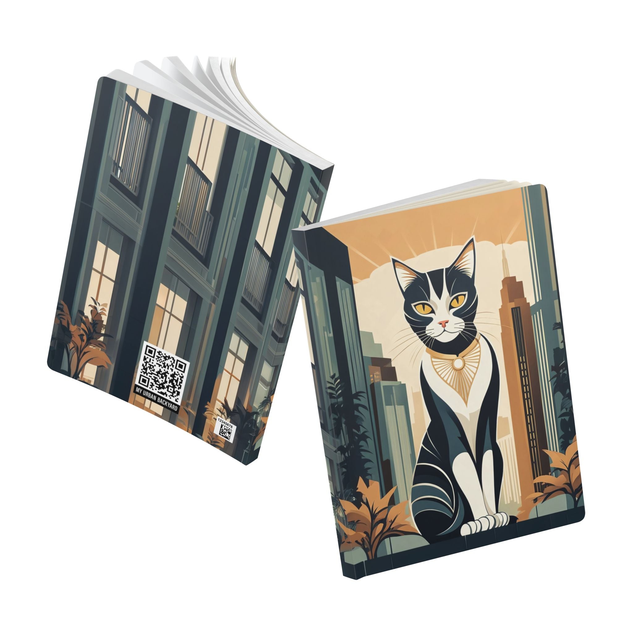 Art Deco City Cat Softcover Lined Journal