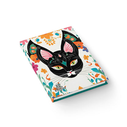 Black Cat with Green Eyes & Flowers, Hardcover Notebook Journal - Write in Style