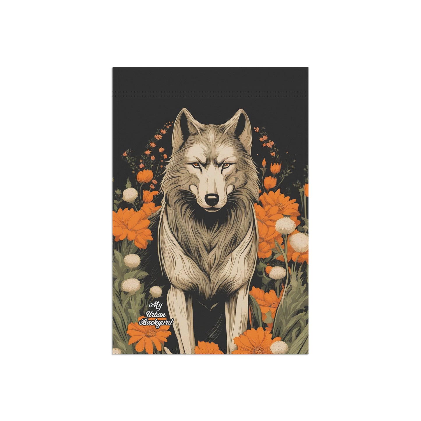 Wolf with Flowers, Garden Flag for Yard, Patio, Porch, or Work, 12"x18" - Flag only