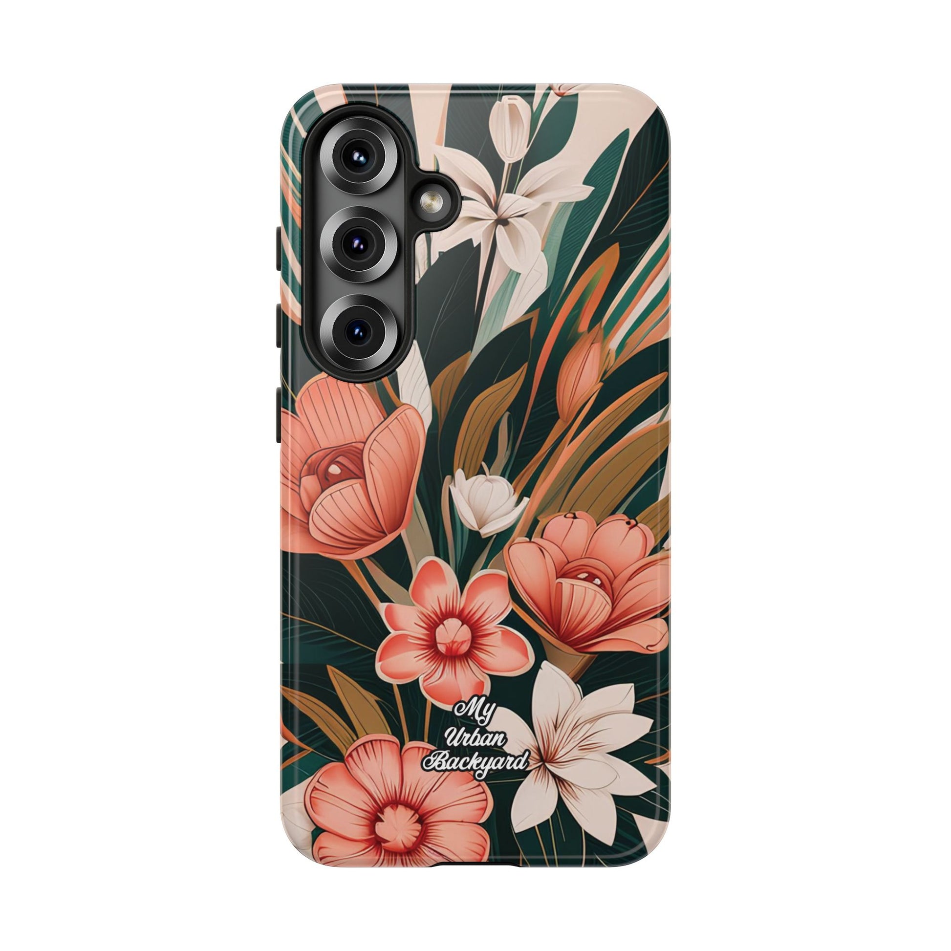 Peach Art Deco Flowers, Cell Phone Case - Apple, Samsung, Google Pixel