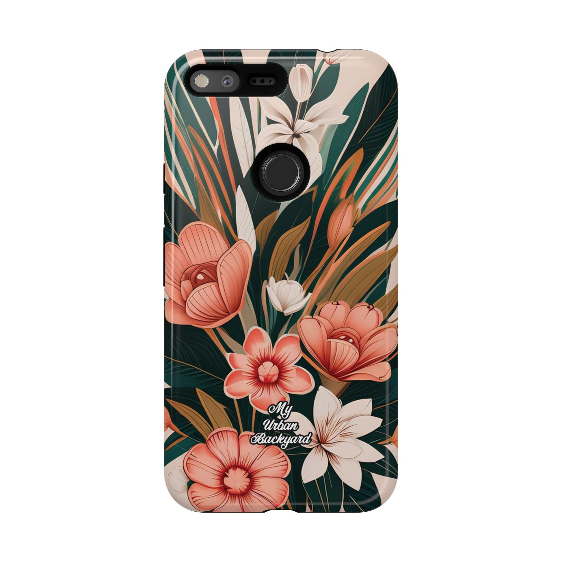 Peach Art Deco Flowers, Cell Phone Case - Apple, Samsung, Google Pixel