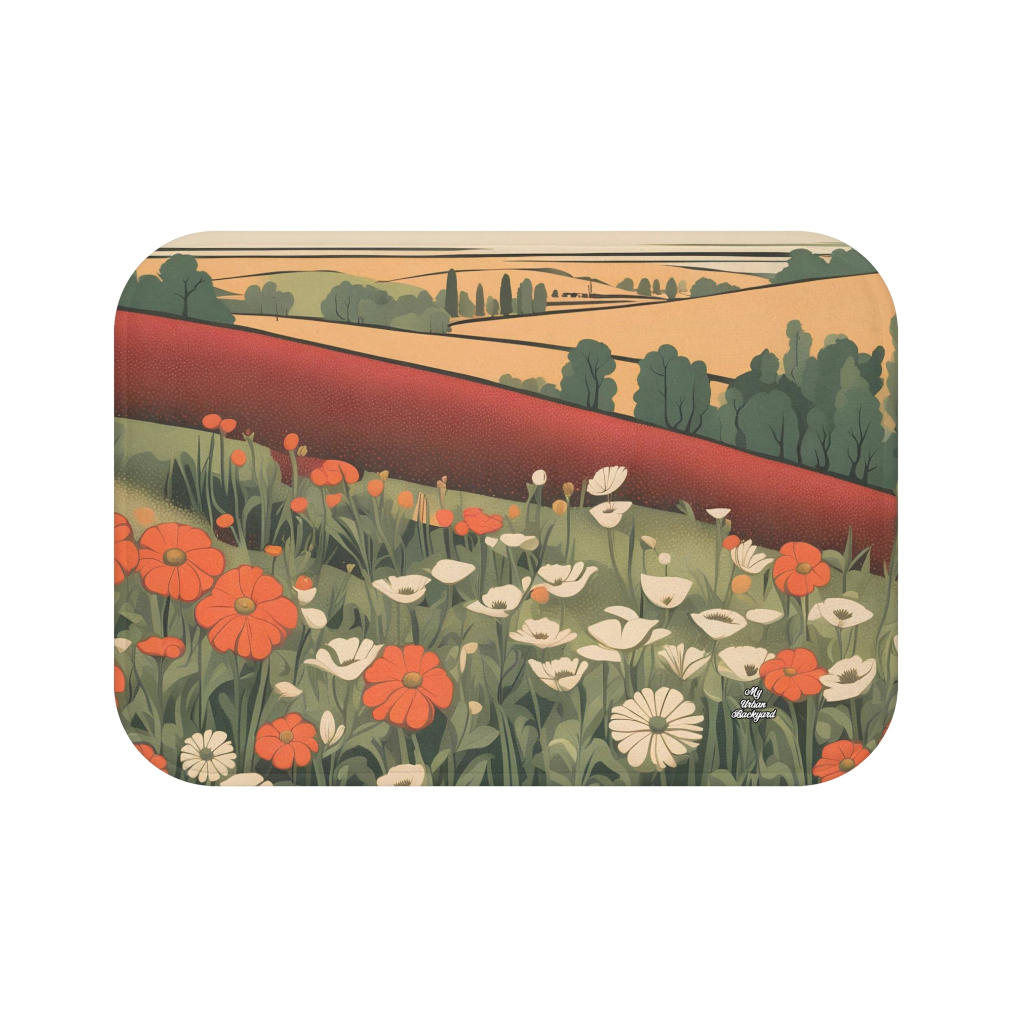 Wildflowers and Rolling Hills, Memory Foam Bath Mat - Cozy Bathroom Essential