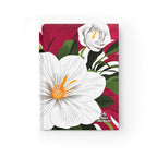 Hardcover Writing Journal with 128 ruled line pages - White Flowers on Red