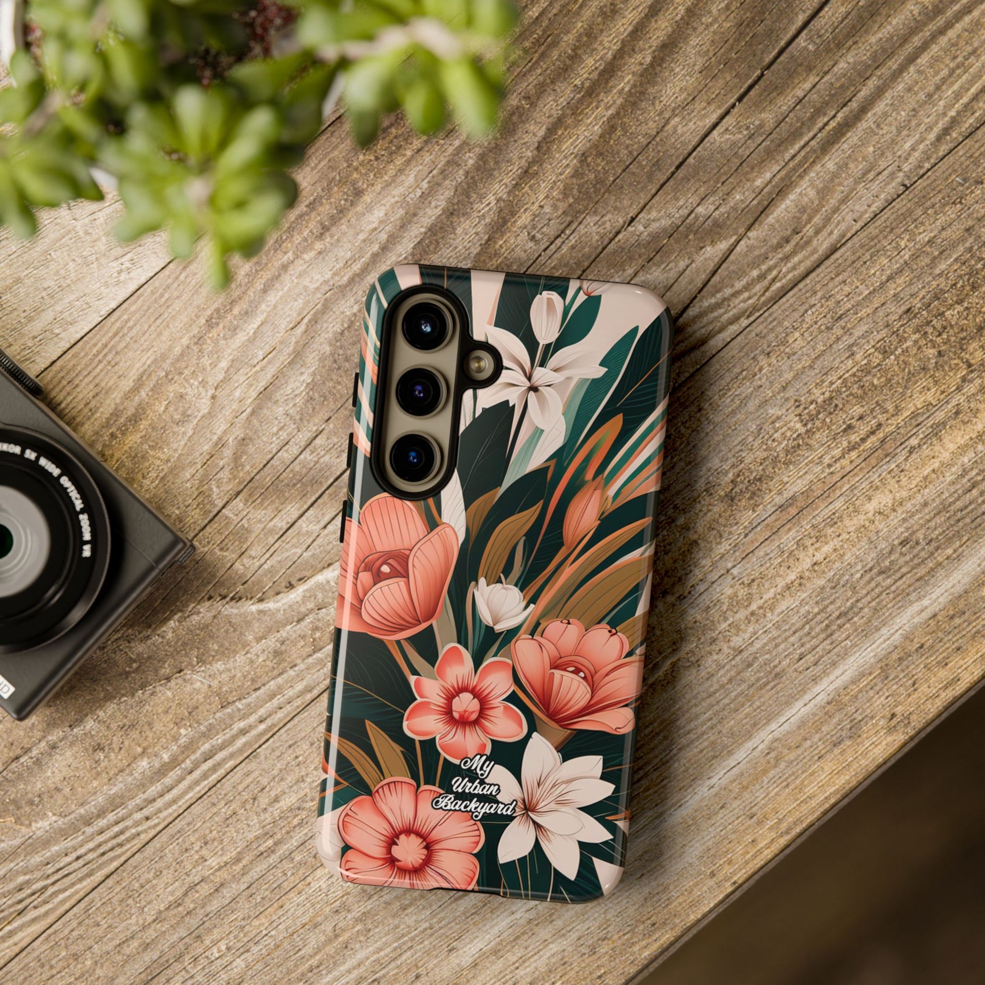 Peach Art Deco Flowers, Cell Phone Case - Apple, Samsung, Google Pixel