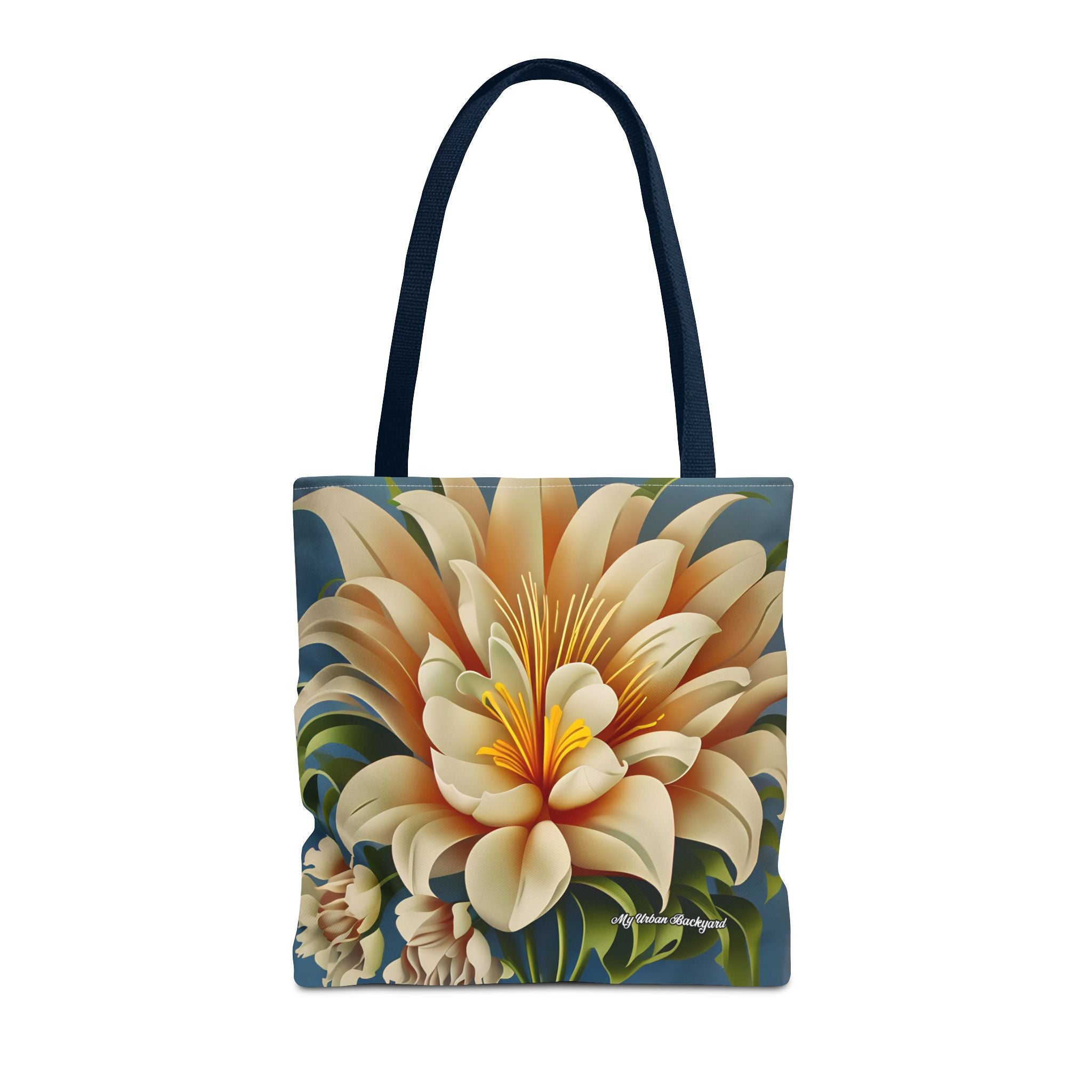 Large White Flower Tote Bag with Cotton Handles For Everyday Use, 3 Sizes
