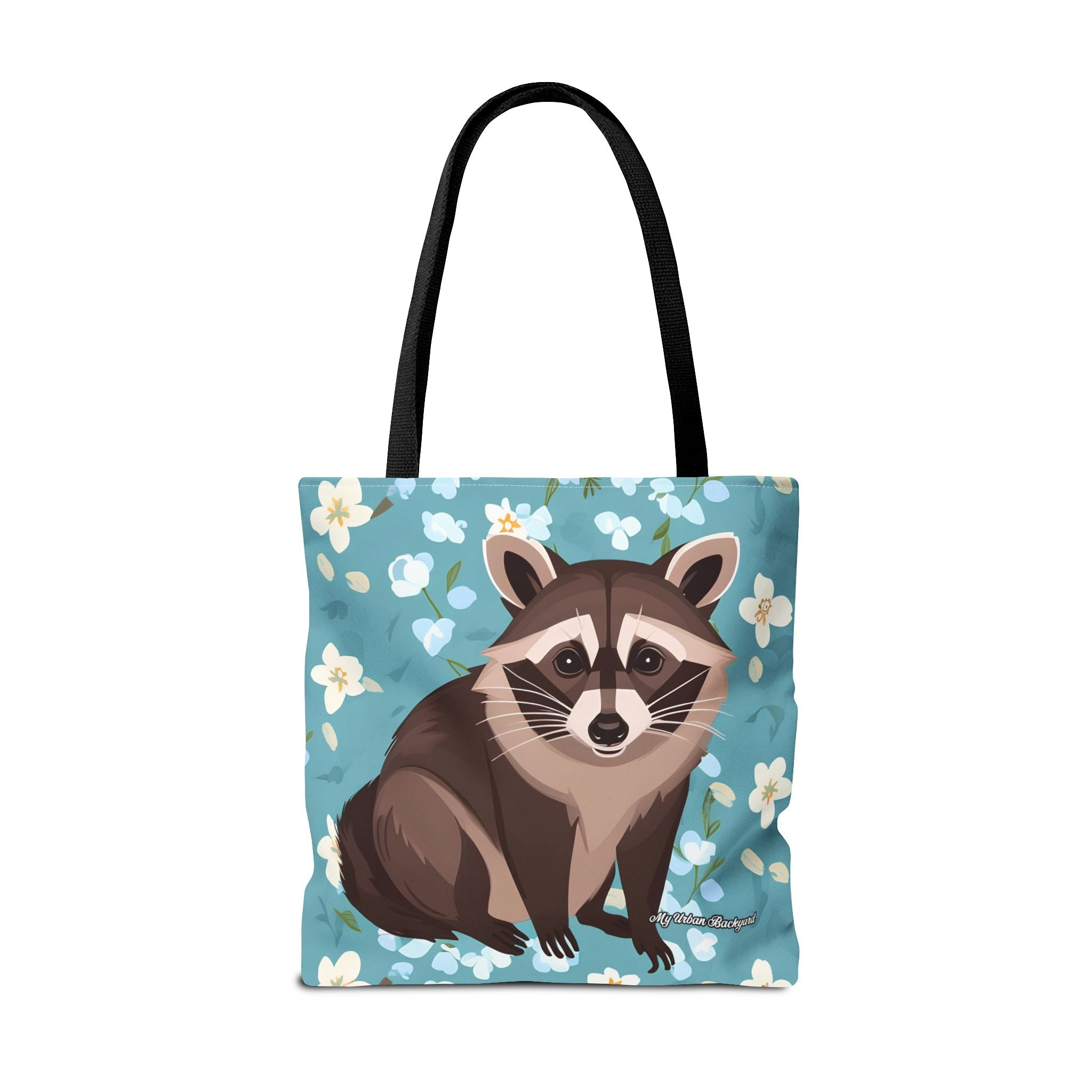 Young Raccoon w Flowers Tote Bag with Cotton Handles For Everyday Use, 3 Sizes