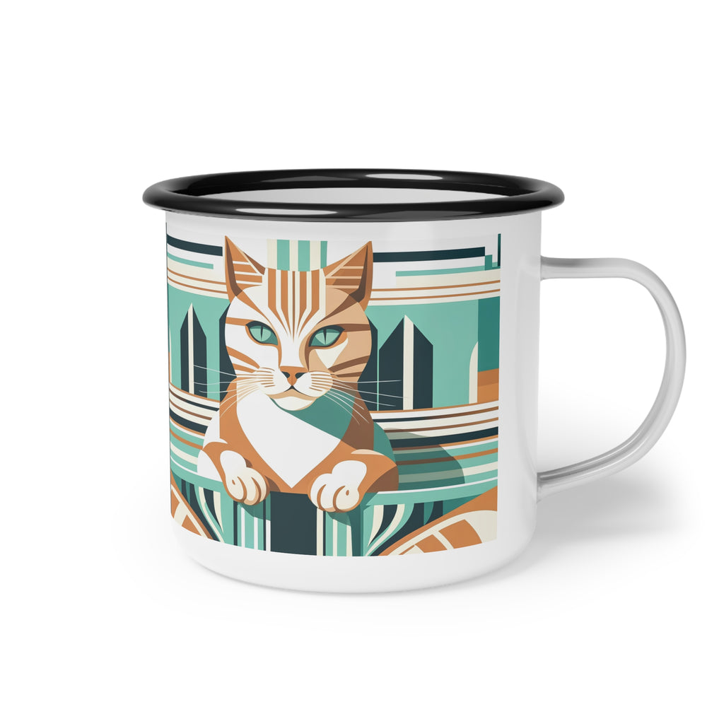 Art Deco Tabby Cat Enamel Mug