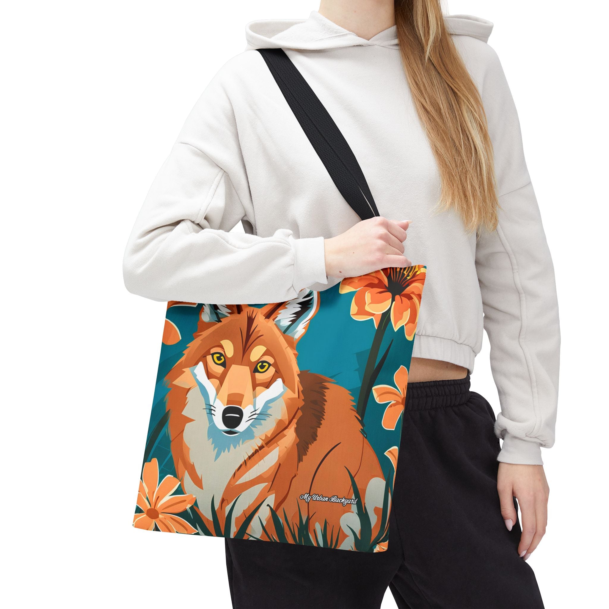 Coyote with Flowers Tote Bag with Cotton Handles For Everyday Use, 3 Sizes