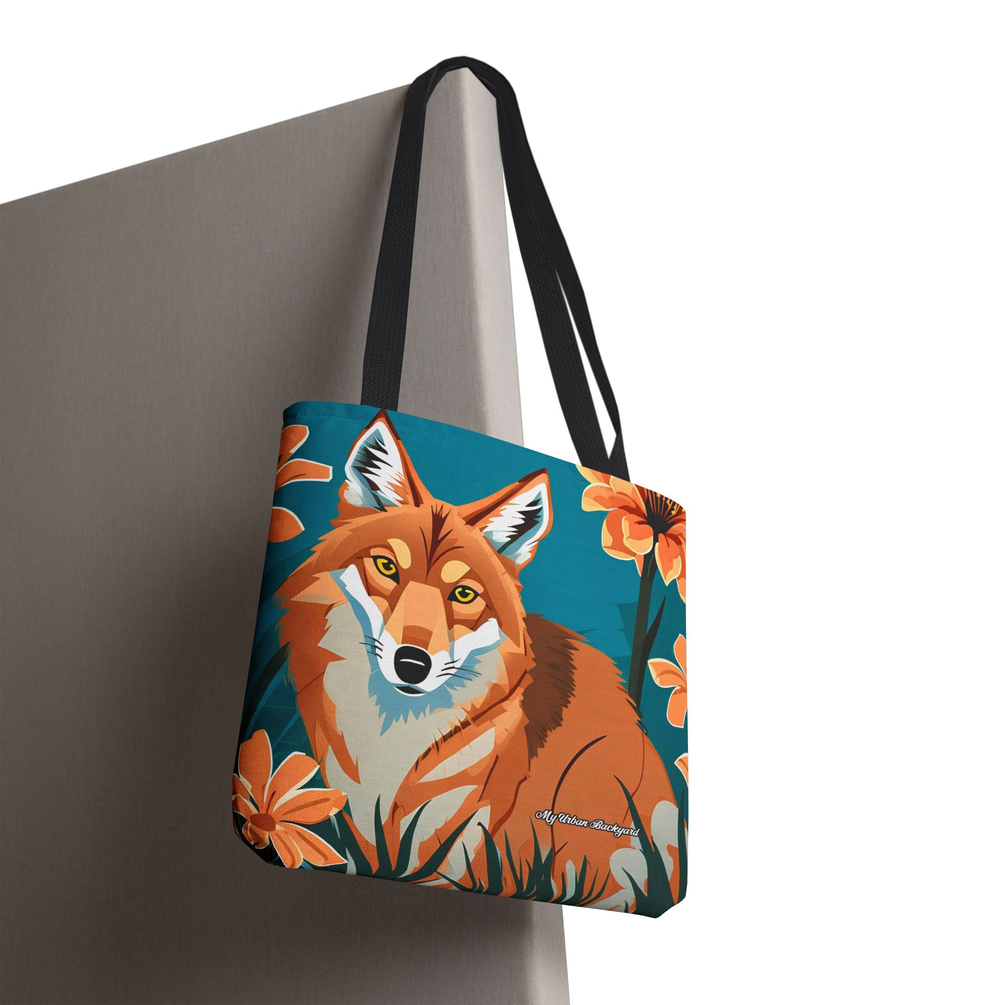 Coyote with Flowers Tote Bag with Cotton Handles For Everyday Use, 3 Sizes