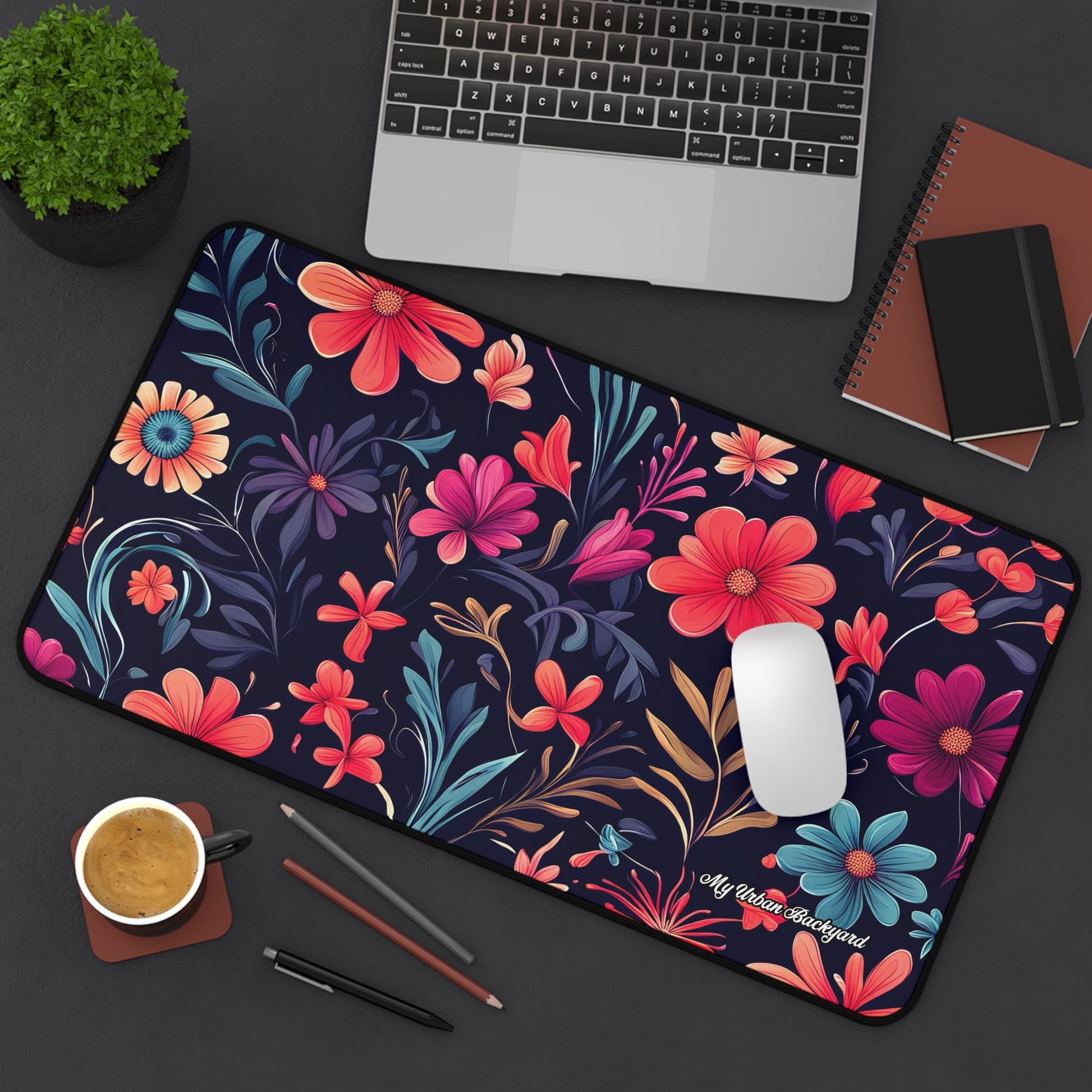Night Blooming Wildflowers Desk Mat - Vibrant Desk Accessories, Office Decor, Gift for Her, Home Office Mat, 3 Sizes