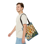 Large White Flower Tote Bag with Cotton Handles For Everyday Use, 3 Sizes