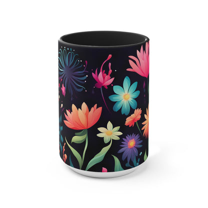 Colorful Flowers, Ceramic Mug - Perfect for Coffee, Tea, and More!
