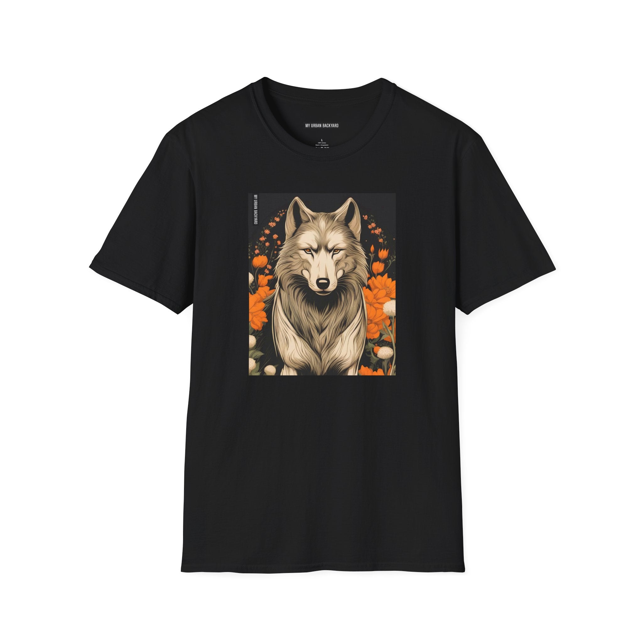 Wolf with Flowers, 100% Cotton T-Shirt