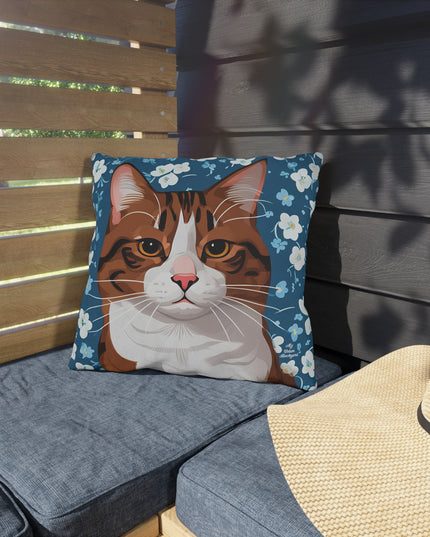 Orange Cat and Flowers, Sable accent color, Throw Pillow, Indoor/Outdoor Decor for Home or Office
