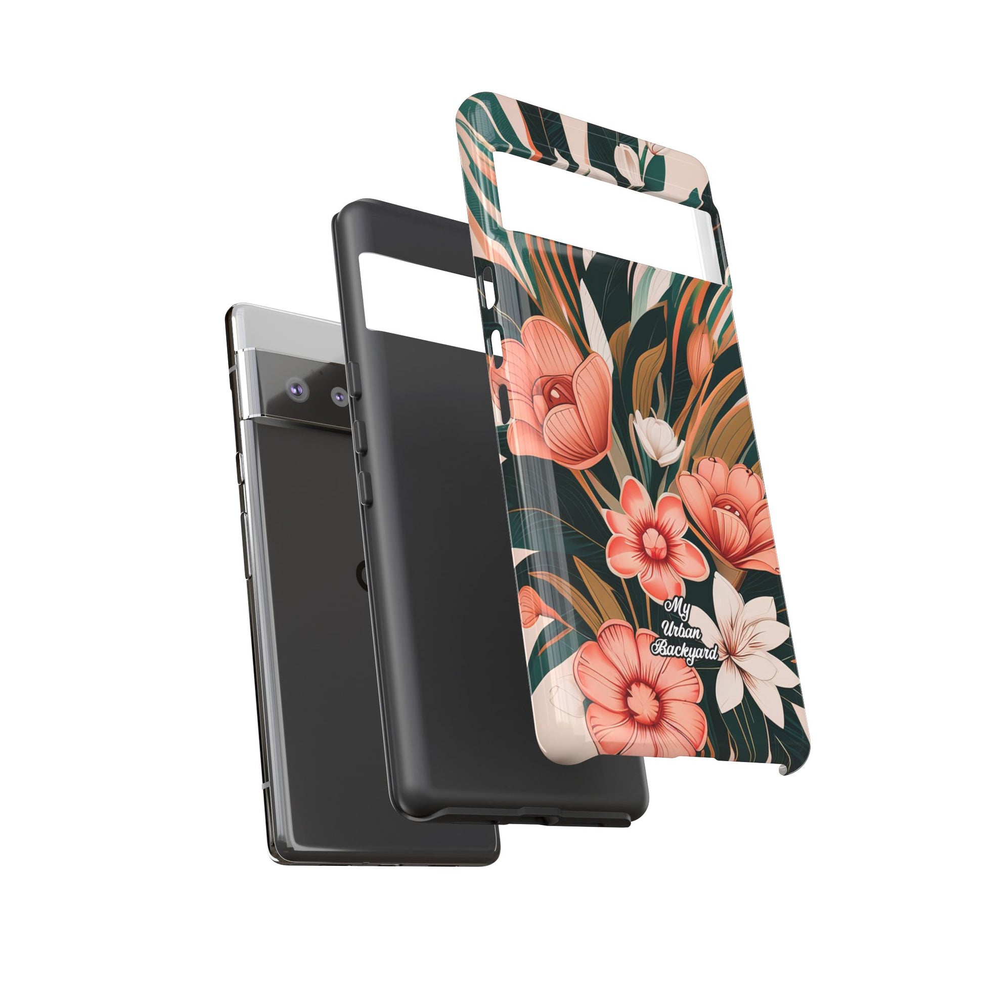 Peach Art Deco Flowers, Cell Phone Case - Apple, Samsung, Google Pixel