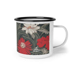 Red & White Flowers, Enamel Camping Mug