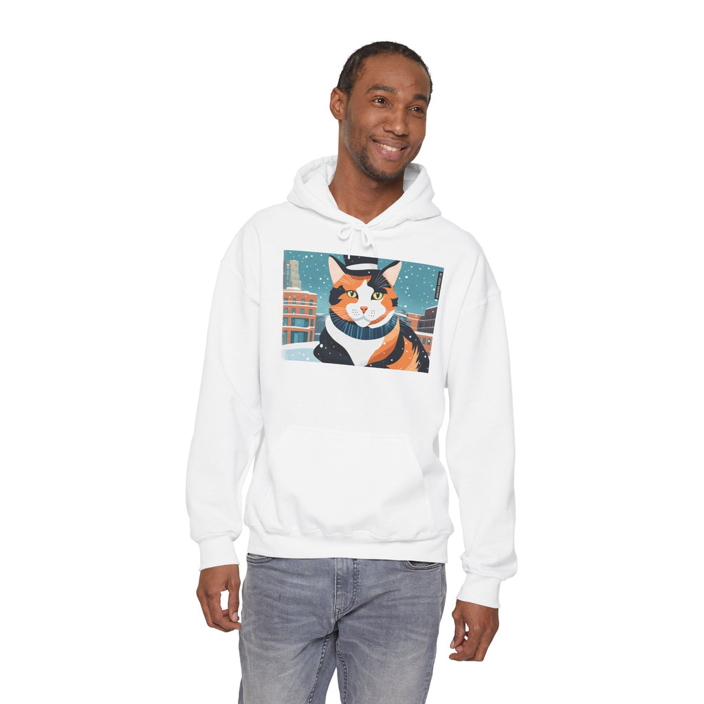 Calico Cat in Snow Hoodie — Cozy Winter Cat Lover Sweatshirt