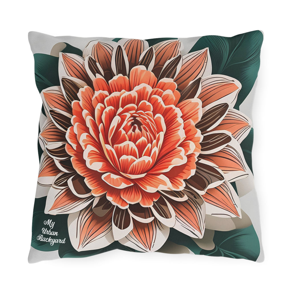 Orange Flower, Terracotta accent color, Throw Pillow, Indoor/Outdoor Decor for Home or Office